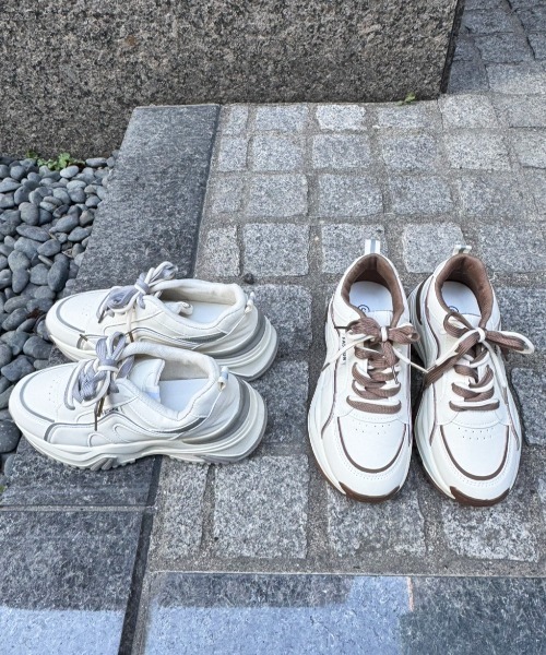Shoes in Closet（シューズインクローゼット）の「厚底 ボリューム ツートーンカラー ダブルシューレース スニーカー 399（スニーカー・レディース・グレー/ベージュ・LL/S/M/L）」の18枚目の写真