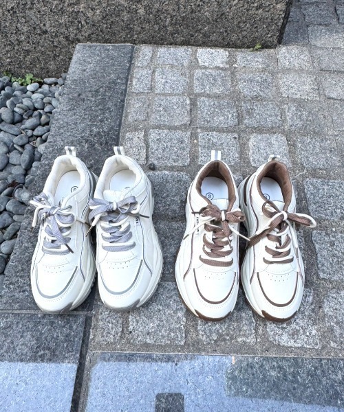 Shoes in Closet（シューズインクローゼット）の「厚底 ボリューム ツートーンカラー ダブルシューレース スニーカー 399（スニーカー・レディース・グレー/ベージュ・LL/S/M/L）」の19枚目の写真