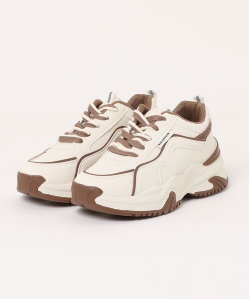 Shoes in Closet（シューズインクローゼット）の「厚底 ボリューム ツートーンカラー ダブルシューレース スニーカー 399（スニーカー・レディース・グレー/ベージュ・LL/S/M/L）」の22枚目の写真