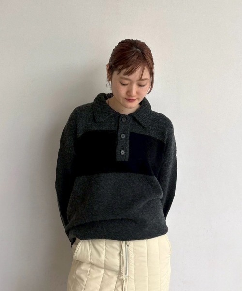 anuke（アンヌーク）の「Wool Polo Knit（ニット/セーター・レディース・モカ/チャコールグレー・FREE）」の4枚目の写真