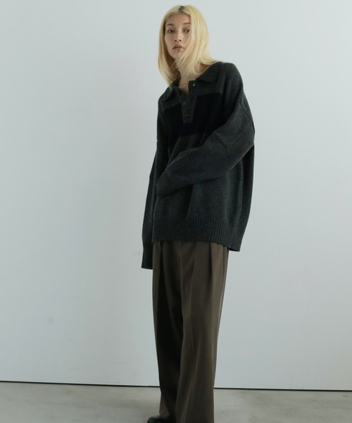 anuke（アンヌーク）の「Wool Polo Knit（ニット/セーター・レディース・モカ/チャコールグレー・FREE）」の5枚目の写真