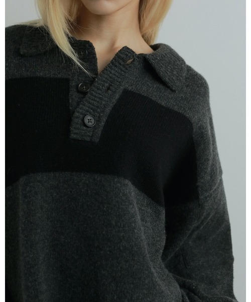 anuke（アンヌーク）の「Wool Polo Knit（ニット/セーター・レディース・モカ/チャコールグレー・FREE）」の7枚目の写真
