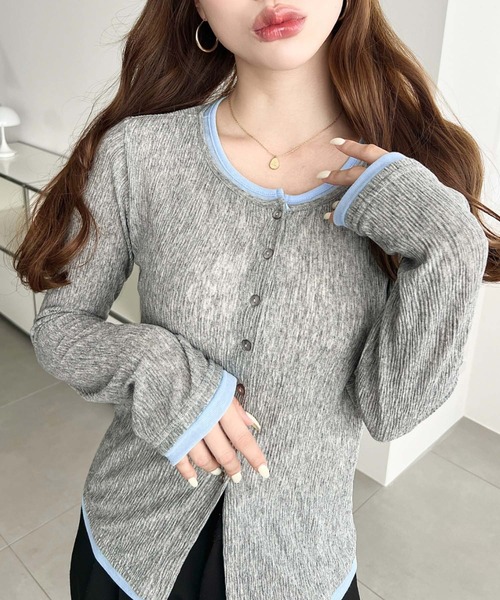 ジョンブル 23AW ニット メッシュ シアー カーディガン 長袖 グレー M MAISON SPECIAL（メゾンスペシャル） カーディガン 2way Sheer Mohair