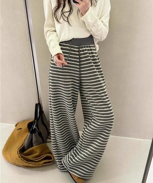 WEGO（ウィゴー）の「WEGO/ボーダーワイドストレートスウェットパンツ（スウェットパンツ・レディース・ホワイト系その他5/グレー系その他5・MEDIUM/LARGE）」の21枚目の写真