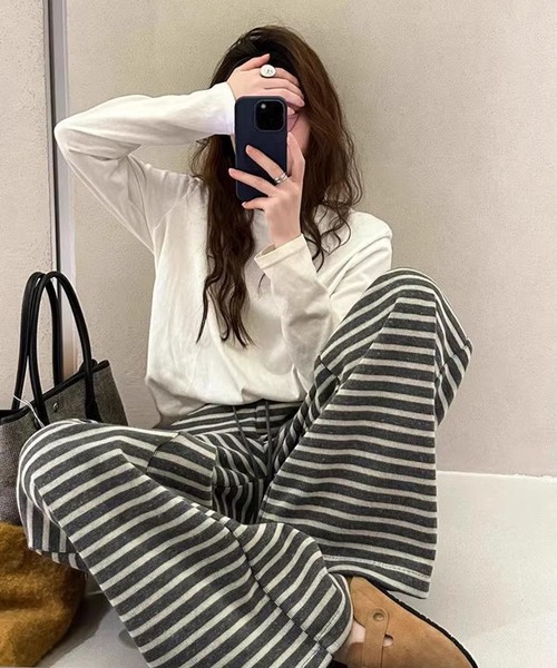 WEGO（ウィゴー）の「WEGO/ボーダーワイドストレートスウェットパンツ（スウェットパンツ・レディース・ホワイト系その他5/グレー系その他5・MEDIUM/LARGE）」の18枚目の写真