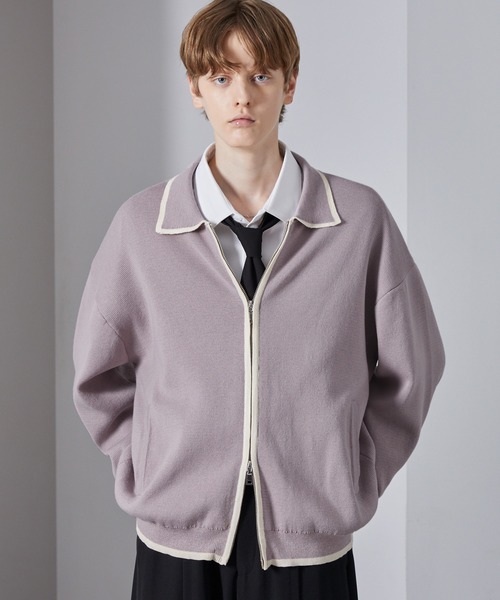 Loose/ルース（ルース）の「配色ライン ショートダブルジップニットカーデ（カーディガン/ボレロ・メンズ・ブラック/グレー/ピンク・S/L/M）」の3枚目の写真