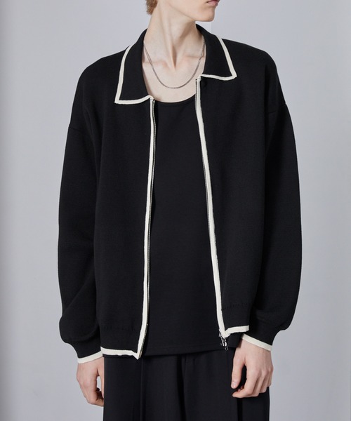 Loose/ルース（ルース）の「配色ライン ショートダブルジップニットカーデ（カーディガン/ボレロ・メンズ・ブラック/グレー/ピンク・S/L/M）」の4枚目の写真