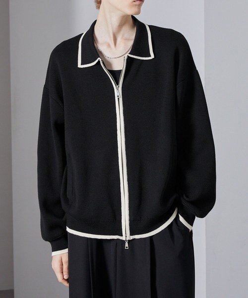 Loose/ルース（ルース）の「配色ライン ショートダブルジップニットカーデ（カーディガン/ボレロ・メンズ・ブラック/グレー/ピンク・S/L/M）」の6枚目の写真