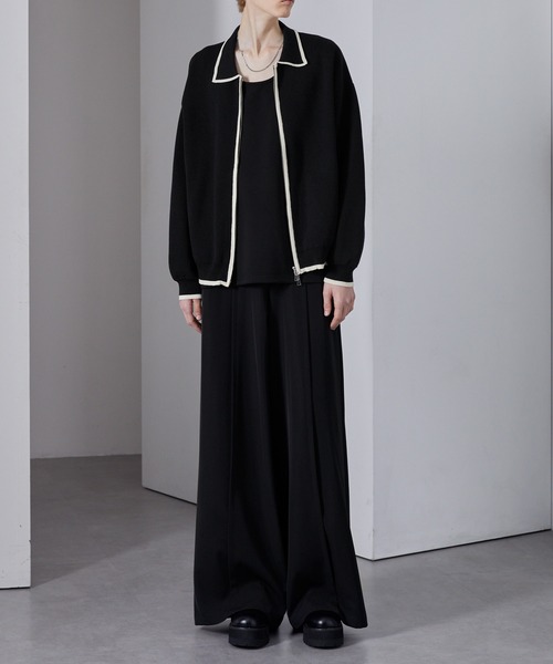 Loose/ルース（ルース）の「配色ライン ショートダブルジップニットカーデ（カーディガン/ボレロ・メンズ・ブラック/グレー/ピンク・S/L/M）」の8枚目の写真