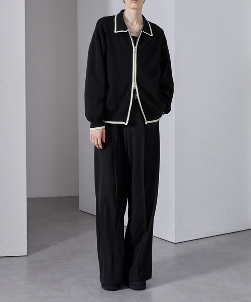 Loose/ルース（ルース）の「配色ライン ショートダブルジップニットカーデ（カーディガン/ボレロ・メンズ・ブラック/グレー/ピンク・S/L/M）」の9枚目の写真