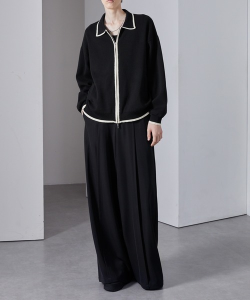 Loose/ルース（ルース）の「配色ライン ショートダブルジップニットカーデ（カーディガン/ボレロ・メンズ・ブラック/グレー/ピンク・S/L/M）」の10枚目の写真