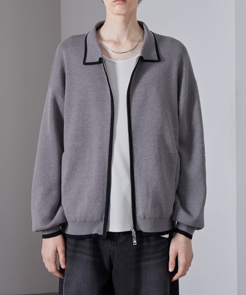 Loose/ルース（ルース）の「配色ライン ショートダブルジップニットカーデ（カーディガン/ボレロ・メンズ・ブラック/グレー/ピンク・S/L/M）」の12枚目の写真