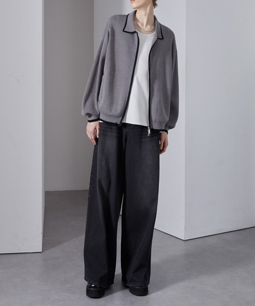 Loose/ルース（ルース）の「配色ライン ショートダブルジップニットカーデ（カーディガン/ボレロ・メンズ・ブラック/グレー/ピンク・S/L/M）」の17枚目の写真