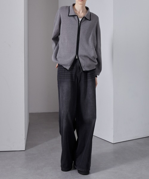 Loose/ルース（ルース）の「配色ライン ショートダブルジップニットカーデ（カーディガン/ボレロ・メンズ・ブラック/グレー/ピンク・S/L/M）」の18枚目の写真