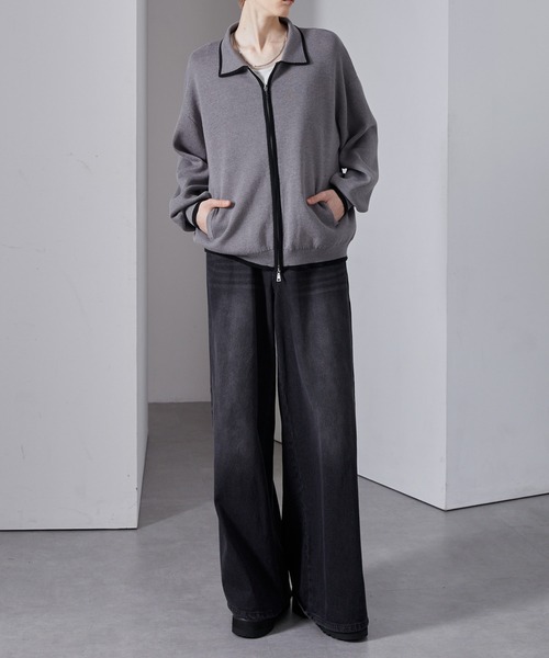 Loose/ルース（ルース）の「配色ライン ショートダブルジップニットカーデ（カーディガン/ボレロ・メンズ・ブラック/グレー/ピンク・S/L/M）」の19枚目の写真