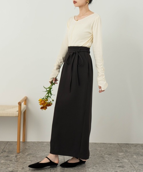 hinari（ヒナリ）の「Iラインリボンスカート（スカート・レディース・ライトベージュ/ブラック・SMALL/X-SMALL/FREE）」の15枚目の写真