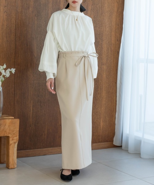 hinari（ヒナリ）の「Iラインリボンスカート（スカート・レディース・ライトベージュ/ブラック・SMALL/X-SMALL/FREE）」の22枚目の写真