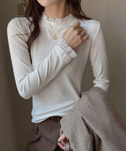 ReRe(リリ)の「フリルネック×袖口デザインカットソー(Tシャツ/カットソー・レディース・グレー/ブラック・MEDIUM)」の15枚目の写真