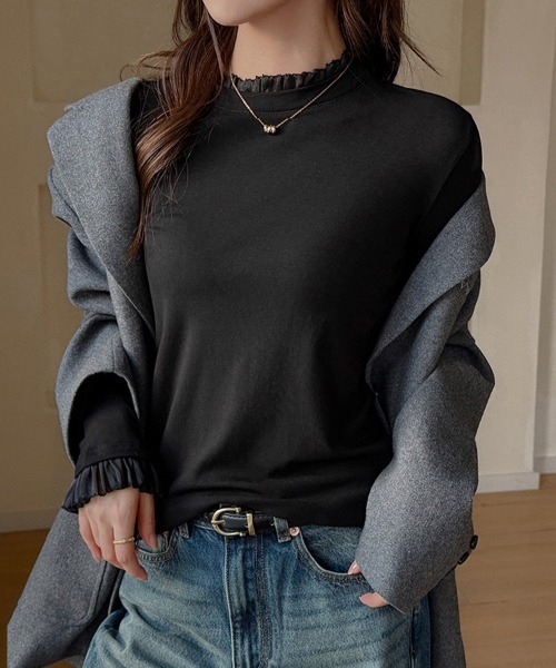 ReRe(リリ)の「フリルネック×袖口デザインカットソー(Tシャツ/カットソー・レディース・グレー/ブラック・MEDIUM)」の8枚目の写真