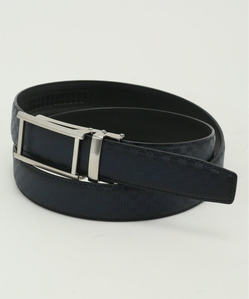 TAKA-Q(タカキュー)の「【アジャストフリー 表牛革】タカキュー 市松型押しベルト(ベルト・メンズ・ブラック/ネイビー・FREE)」の2枚目の写真