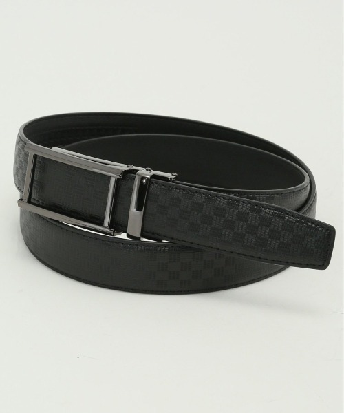 TAKA-Q(タカキュー)の「【アジャストフリー 表牛革】タカキュー 市松型押しベルト(ベルト・メンズ・ブラック/ネイビー・FREE)」の1枚目の写真