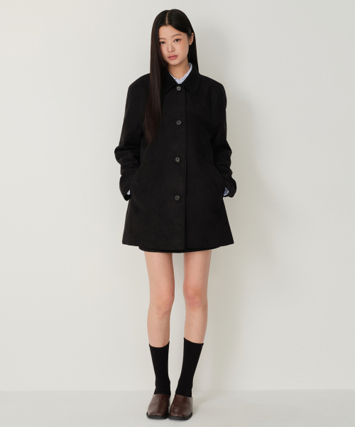 セール】ウィメンズ シンセティックスエード カーコート [ブラック