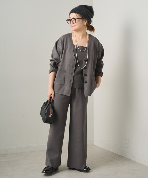 PUAL CE CIN（ピュアルセシン）の「【3点セット】ニットカーデ/ニットパンツ/ニットインナー（ニット/セーター・レディース・チャコールグレー/グレイッシュベージュ・FREE）」の2枚目の写真