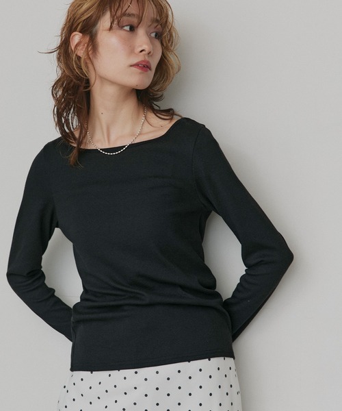 ad thie(アドティエ)の「アソート ボートネック スクエアネック リブトップス(Tシャツ/カットソー・レディース・グレー系2/ブルー系2/ブラック系2/ホワイト系2/ホワイト系1/グレー系1/ブラック系1/ブルー系1/レッド系2/レッド系1・LARGE/MEDIUM)」の3枚目の写真