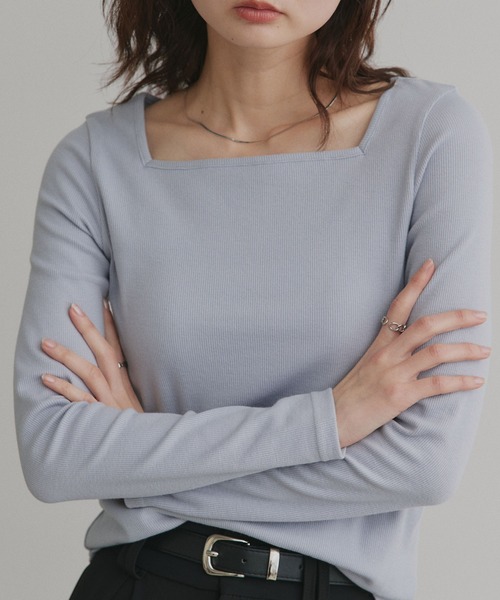 ad thie(アドティエ)の「アソート ボートネック スクエアネック リブトップス(Tシャツ/カットソー・レディース・グレー系2/ブルー系2/ブラック系2/ホワイト系2/ホワイト系1/グレー系1/ブラック系1/ブルー系1/レッド系2/レッド系1・LARGE/MEDIUM)」の8枚目の写真