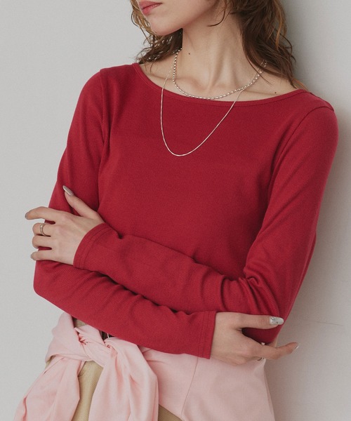 ad thie(アドティエ)の「アソート ボートネック スクエアネック リブトップス(Tシャツ/カットソー・レディース・グレー系2/ブルー系2/ブラック系2/ホワイト系2/ホワイト系1/グレー系1/ブラック系1/ブルー系1/レッド系2/レッド系1・LARGE/MEDIUM)」の9枚目の写真