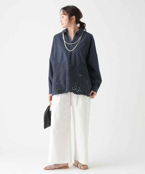 Elura（エルーラ）の「スカラップレースブラウス/655732（シャツ/ブラウス・レディース・ライトイエロー/ネイビー/ホワイト・FREE）」の15枚目の写真