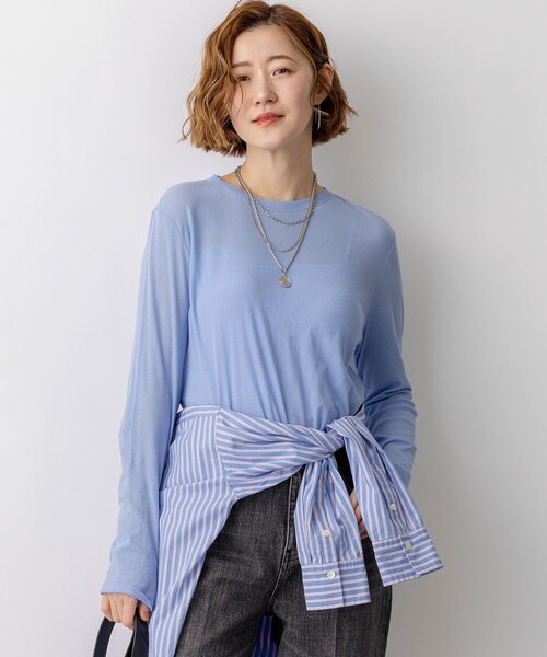 23区 L(ニジュウサンクオオキイサイズ)の「シアーフライス レイヤード ロンTEE(Tシャツ/カットソー・レディース・ブラック系/ホワイト系/スカイブルー系/ライトイエロー系/ピンク系/スモーキーグリーン系・44/46)」の4枚目の写真