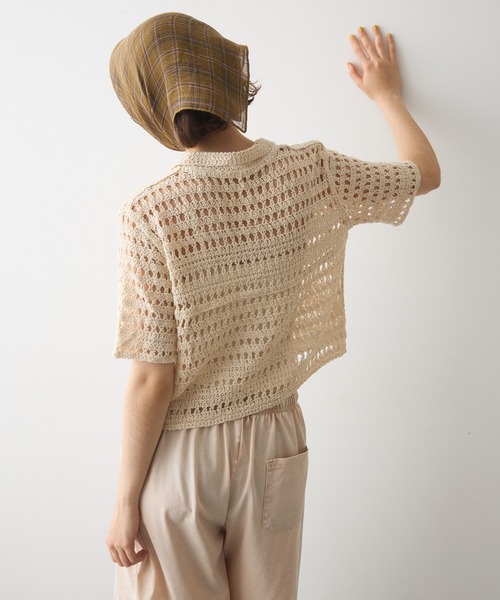 full/fill.（フルフィル）の「half sleeve crochet lace polo tops/ハーフスリーブクロシェレーストップス（ポロシャツ・レディース・ブラックミックス/ナチュラル/ブラック・FREE）」の19枚目の写真