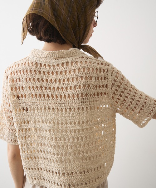 full/fill.（フルフィル）の「half sleeve crochet lace polo tops/ハーフスリーブクロシェレーストップス（ポロシャツ・レディース・ブラックミックス/ナチュラル/ブラック・FREE）」の22枚目の写真
