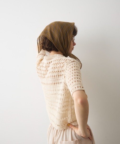 full/fill.（フルフィル）の「half sleeve crochet lace polo tops/ハーフスリーブクロシェレーストップス（ポロシャツ・レディース・ブラックミックス/ナチュラル/ブラック・FREE）」の20枚目の写真