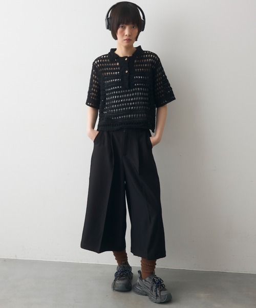 full/fill.（フルフィル）の「half sleeve crochet lace polo tops/ハーフスリーブクロシェレーストップス（ポロシャツ・レディース・ブラックミックス/ナチュラル/ブラック・FREE）」の8枚目の写真