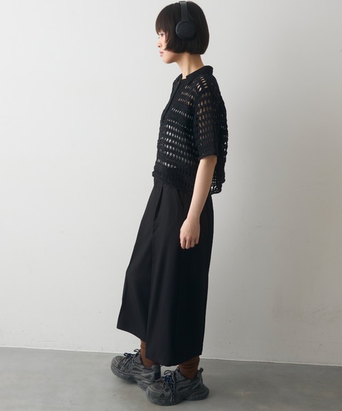 full/fill.（フルフィル）の「half sleeve crochet lace polo tops/ハーフスリーブクロシェレーストップス（ポロシャツ・レディース・ブラックミックス/ナチュラル/ブラック・FREE）」の9枚目の写真