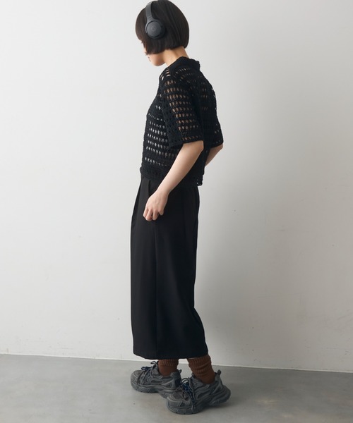 full/fill.（フルフィル）の「half sleeve crochet lace polo tops/ハーフスリーブクロシェレーストップス（ポロシャツ・レディース・ブラックミックス/ナチュラル/ブラック・FREE）」の10枚目の写真