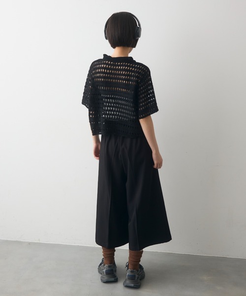 full/fill.（フルフィル）の「half sleeve crochet lace polo tops/ハーフスリーブクロシェレーストップス（ポロシャツ・レディース・ブラックミックス/ナチュラル/ブラック・FREE）」の11枚目の写真