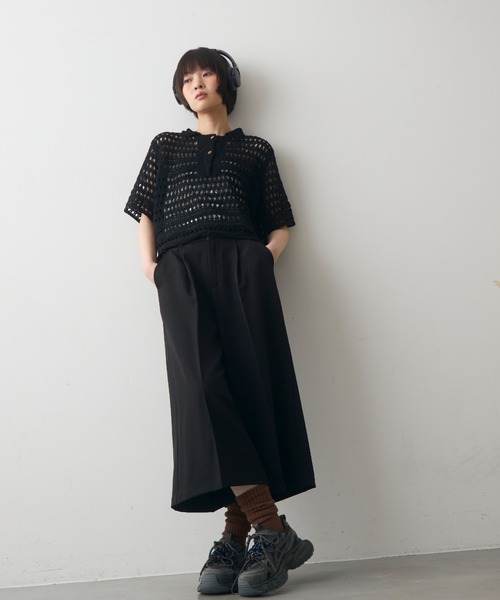 full/fill.（フルフィル）の「half sleeve crochet lace polo tops/ハーフスリーブクロシェレーストップス（ポロシャツ・レディース・ブラックミックス/ナチュラル/ブラック・FREE）」の12枚目の写真