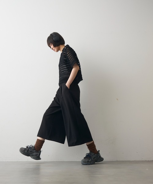 full/fill.（フルフィル）の「half sleeve crochet lace polo tops/ハーフスリーブクロシェレーストップス（ポロシャツ・レディース・ブラックミックス/ナチュラル/ブラック・FREE）」の13枚目の写真