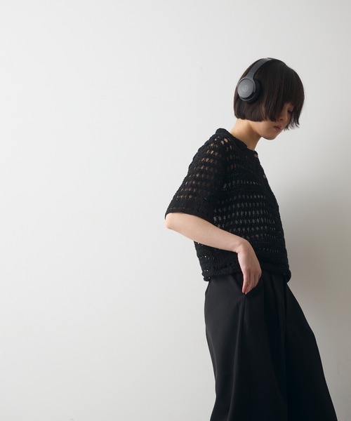 full/fill.（フルフィル）の「half sleeve crochet lace polo tops/ハーフスリーブクロシェレーストップス（ポロシャツ・レディース・ブラックミックス/ナチュラル/ブラック・FREE）」の14枚目の写真