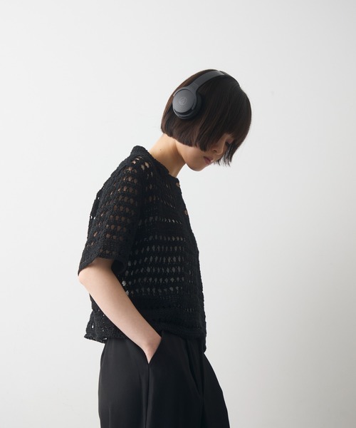 full/fill.（フルフィル）の「half sleeve crochet lace polo tops/ハーフスリーブクロシェレーストップス（ポロシャツ・レディース・ブラックミックス/ナチュラル/ブラック・FREE）」の15枚目の写真