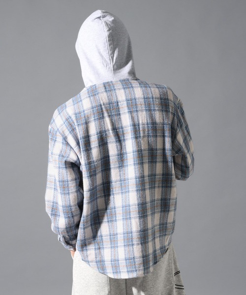 LAND MUSEUM(ランドミュージアム)の「【UNISEX】LAND MUSEUM/フード切り替え長袖シャツ(シャツ/ブラウス・メンズ・ブラック/ブルー・MEDIUM/SMALL/LARGE)」の5枚目の写真