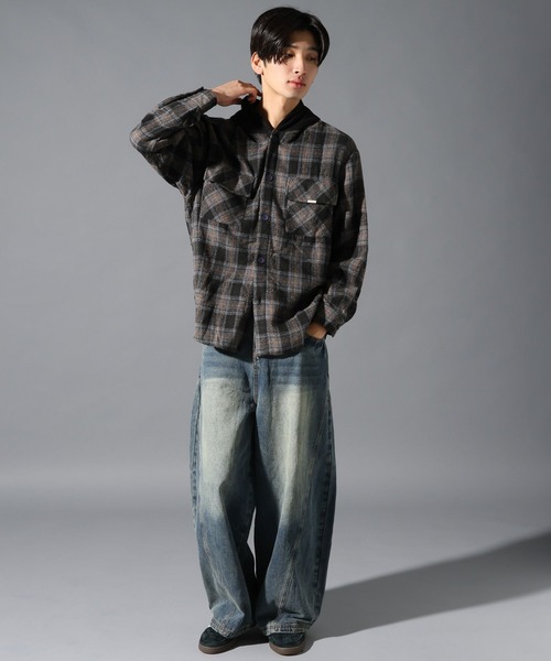 LAND MUSEUM(ランドミュージアム)の「【UNISEX】LAND MUSEUM/フード切り替え長袖シャツ(シャツ/ブラウス・メンズ・ブラック/ブルー・MEDIUM/SMALL/LARGE)」の6枚目の写真