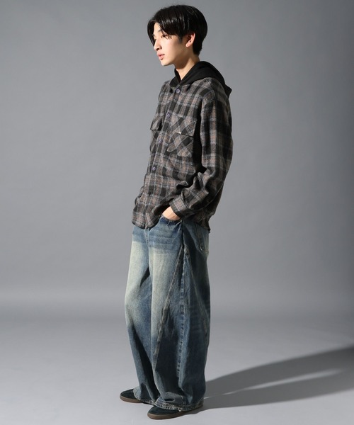 LAND MUSEUM(ランドミュージアム)の「【UNISEX】LAND MUSEUM/フード切り替え長袖シャツ(シャツ/ブラウス・メンズ・ブラック/ブルー・MEDIUM/SMALL/LARGE)」の7枚目の写真