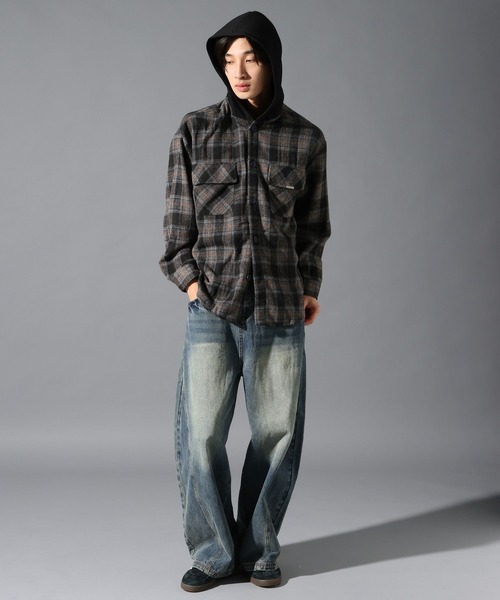 LAND MUSEUM(ランドミュージアム)の「【UNISEX】LAND MUSEUM/フード切り替え長袖シャツ(シャツ/ブラウス・メンズ・ブラック/ブルー・MEDIUM/SMALL/LARGE)」の10枚目の写真