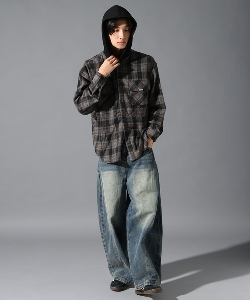 LAND MUSEUM(ランドミュージアム)の「【UNISEX】LAND MUSEUM/フード切り替え長袖シャツ(シャツ/ブラウス・メンズ・ブラック/ブルー・MEDIUM/SMALL/LARGE)」の11枚目の写真