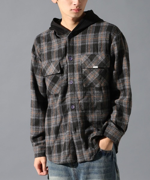 LAND MUSEUM(ランドミュージアム)の「【UNISEX】LAND MUSEUM/フード切り替え長袖シャツ(シャツ/ブラウス・メンズ・ブラック/ブルー・MEDIUM/SMALL/LARGE)」の12枚目の写真