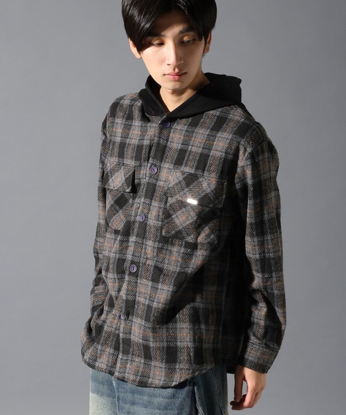 LAND MUSEUM(ランドミュージアム)の「【UNISEX】LAND MUSEUM/フード切り替え長袖シャツ(シャツ/ブラウス・メンズ・ブラック/ブルー・MEDIUM/SMALL/LARGE)」の13枚目の写真